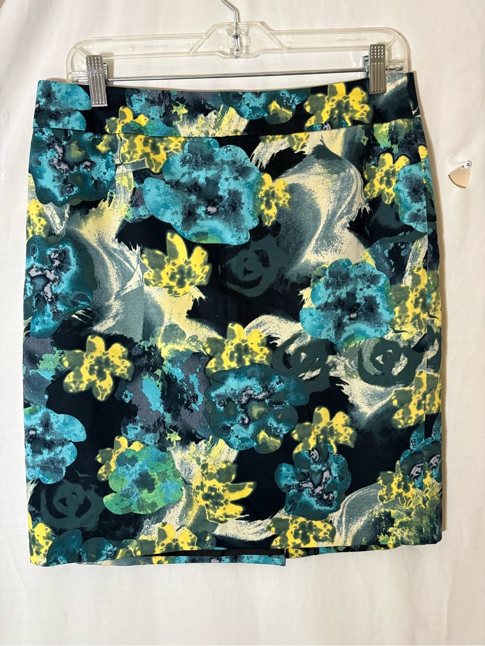 Ann Taylor Teal and Yellow Floral Pencil Skirt